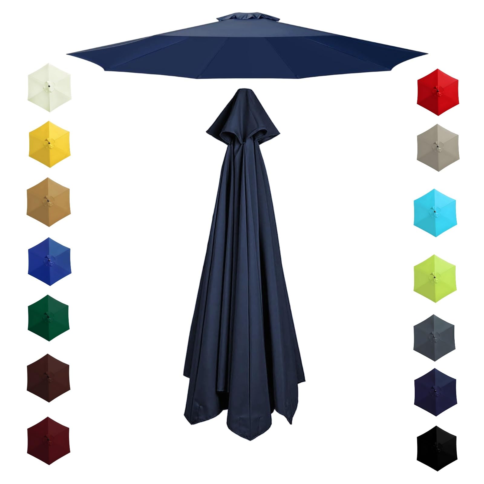200cm 230cm 270cm 300cm 6/8 Ribs Garden Replacement Parasol Canopy, Replacement Parasol Top Canopy Fabric Cover for Garden Patio Outdoor, Waterproof Sun Umbrella Cloth(Navy blue,2.0m/6 Arms)