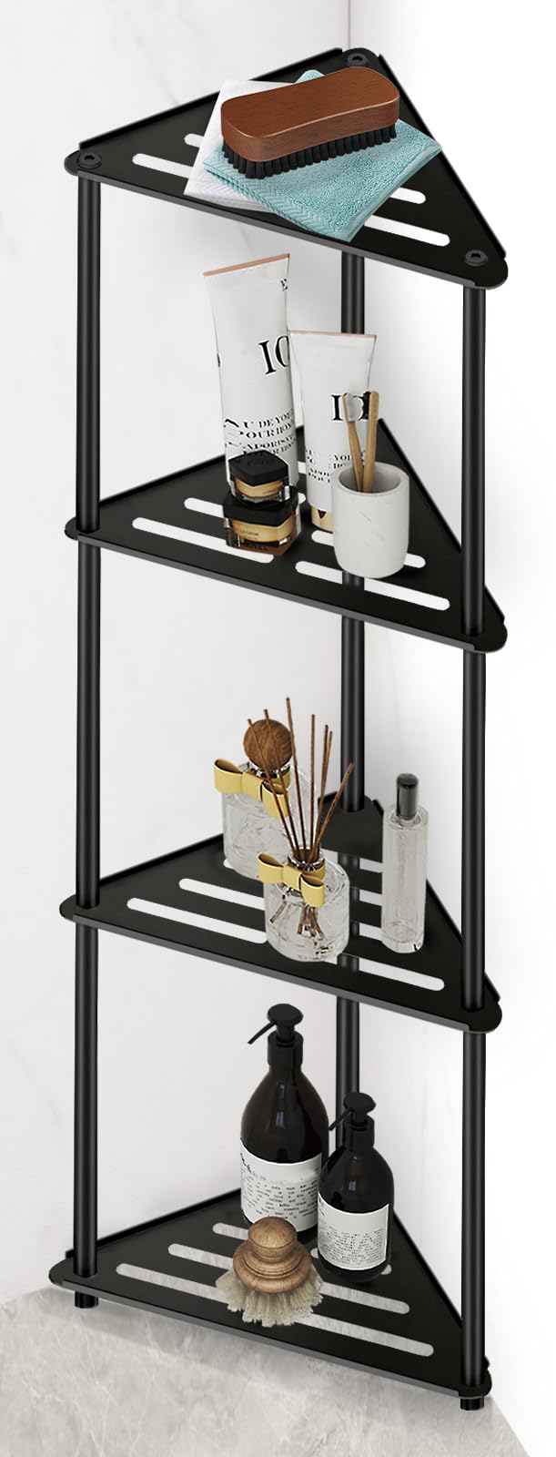 Estante de esquina de ducha de 4 niveles en acero inoxidable, estantes antióxido para ducha interior, negro