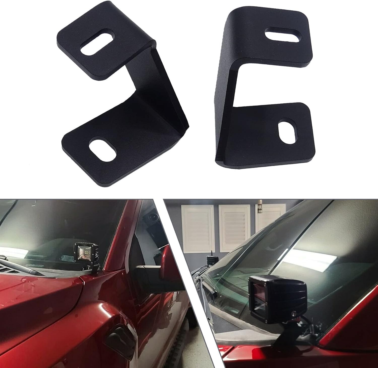 WeiSen Ditch Light Mounting Brackets Kit Front, A-Pillar Left ＆ Right Side Hood Hinges LED Work Cube Light Mount Brackets Compatible with Ford F150 Raptor 2015-2023