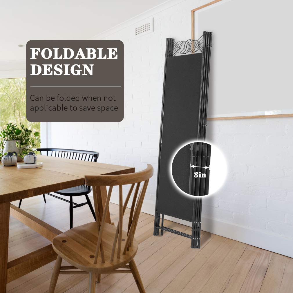 4 Panel Room Divider 5.6FT Steel Frame Screen Folding Privacy Divider Freestanding Partition for Home Office Bedroom (Black)