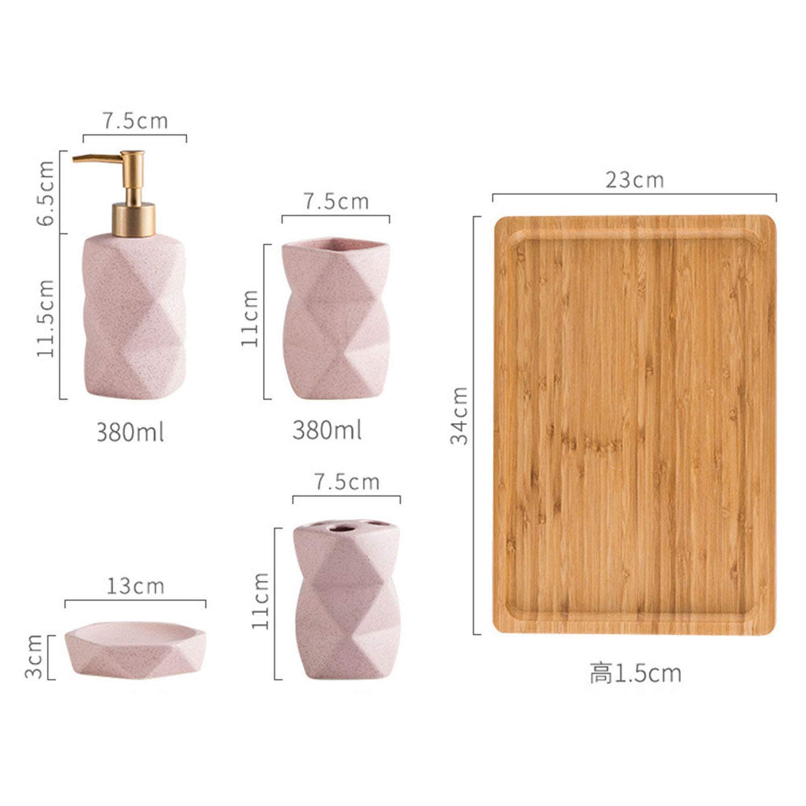 Keramik Bad-Accessoires-Set Bad Toilette Hotelbad Waschset 4-5-6 Stück Set Tumbler Seifenschale Seifenspender Zahnbürstenhalter Mundwasserbecher,Rosa,4 Piece Set