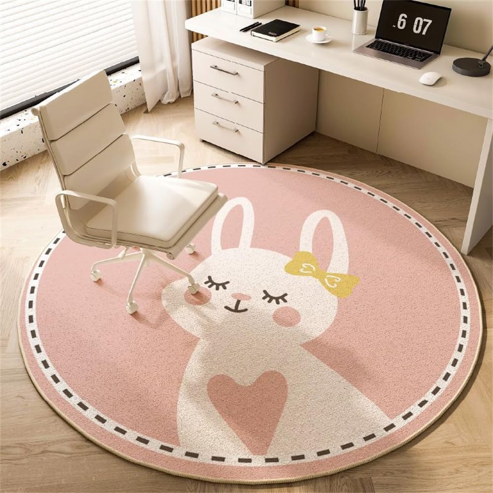Odot Round Desk Chair Mat, Protective Mat Floor Chair Wheels Non-Slip Gaming, Office Protection Mat for Parquet (Loving Rabbit, 80cm)