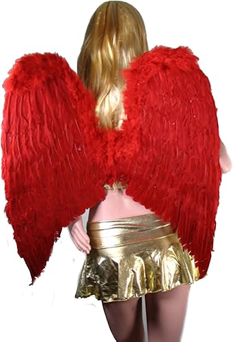 SACAS Alas de ángel de plumas rojas extra grandes con halo para adultos, Rojo -