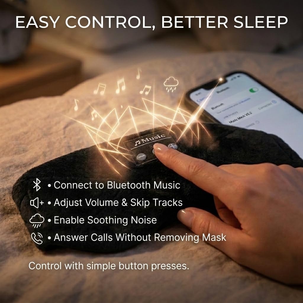 Sleepals - Antifaz para dormir con auriculares con ruido blanco, batería de 35 horas de duración, altavoces integrados para dormir de lado, bloqueo de luz 100%, transmisión inalámbrica de música