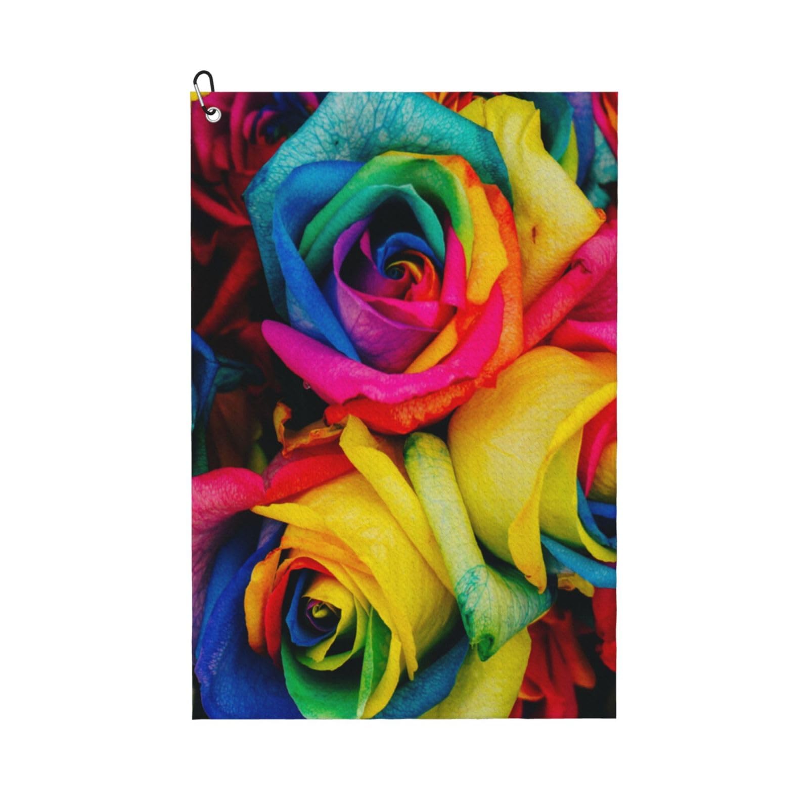 Hnnkloy Rainbow Petal Roses, 16x24 in Portable Waffle Golf Towels with Carabiner Clip for Golf Bag