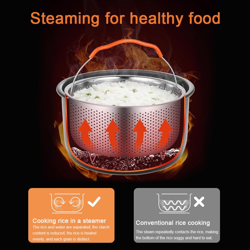 Cesta de Vapor Acero Inoxidable 2L 17.5cm Cesta para Vapor de Olla Cesta Vaporera de Verduras Cesta de Vapor para Olla a Presión Castillo Multiusos con Mango para Verdura Huevo Rroz + Esponja