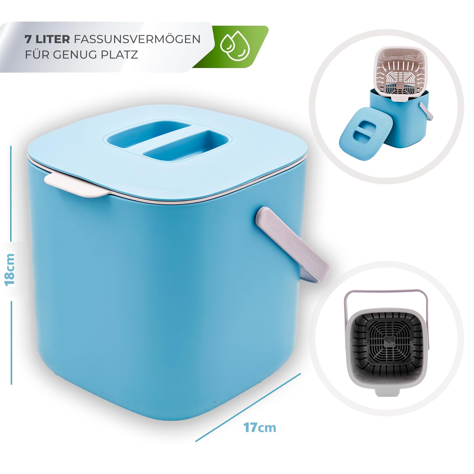 Pattumiera biologica, per compost di tutti i giorni, lavabile in lavastoviglie, inodore, filtro estraibile, cestino per la spazzatura biologico, piccolo con coperchio, secchio biologico