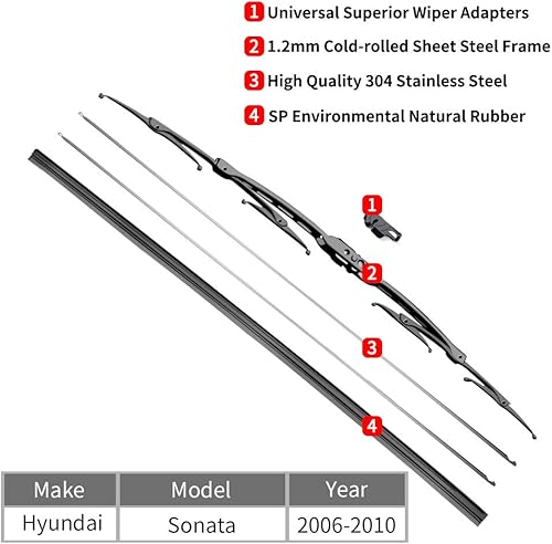 Miniatura 3 de Repuesto para limpiaparabrisas Hyundai Sonata, limpiaparabrisas delantero de 24 pulgadas + 20 pulgadas, apto para vehículos 2006-2010, OTUAYAUTO
