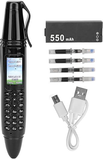 Mini Cell Phone with Camera, Flashlight, FM, Bluetooth - Dual SIM, Ballpoint Pen