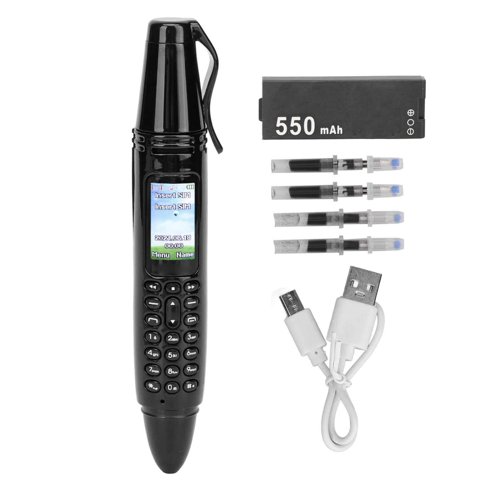 Zunate Pen Mini Cell Phone Bluetooth Dialer, Small Mobil Cell Phone, 0.96 Inch Tiny Screen