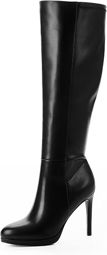 Modatope Botas altas hasta la rodilla para mujer, botas de plataforma con punta puntiaguda, botas altas de tacón alto de aguja de 4 pulgadas, botas