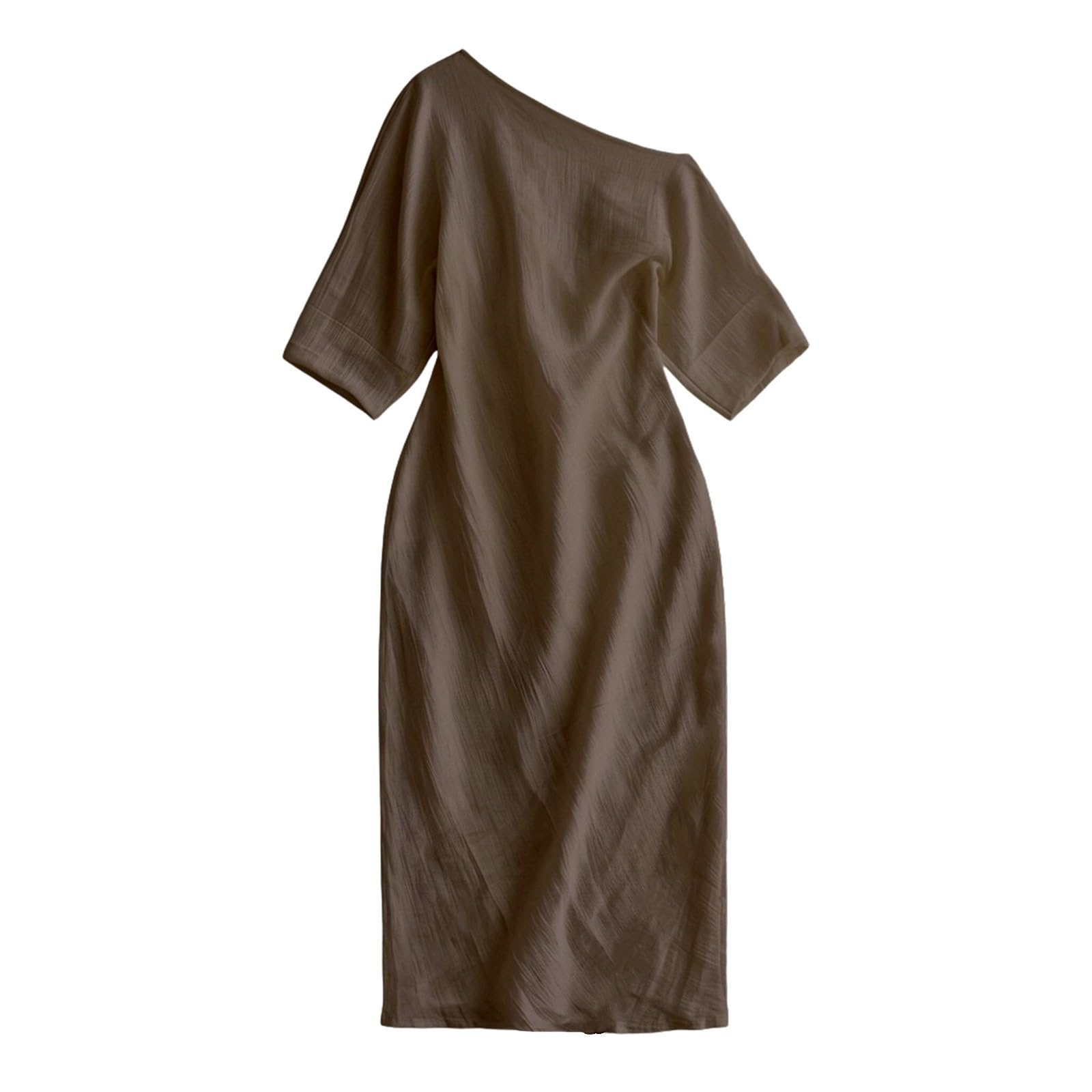 Elegante Vestido Midi de Manga Larga con Hombros Descubiertos y Cintura Alta para Verano
