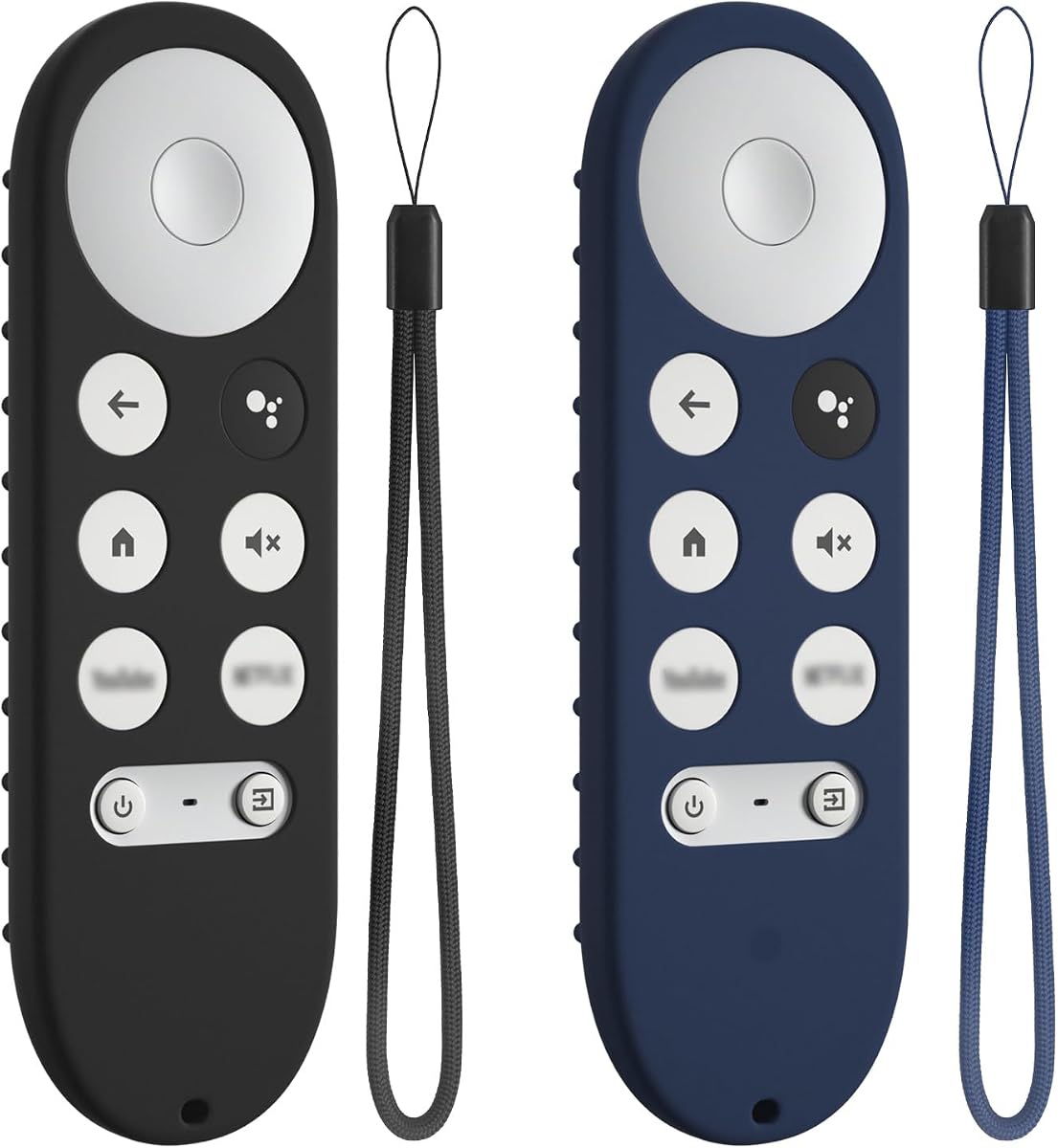 2pcs Silicone Remote Cover Replacement for Chromecast with Google TV HD 2022 / 4K 2020 Voice Remote,Anti Slip Protective Cover with Lanyad(Black+Dark Blue)