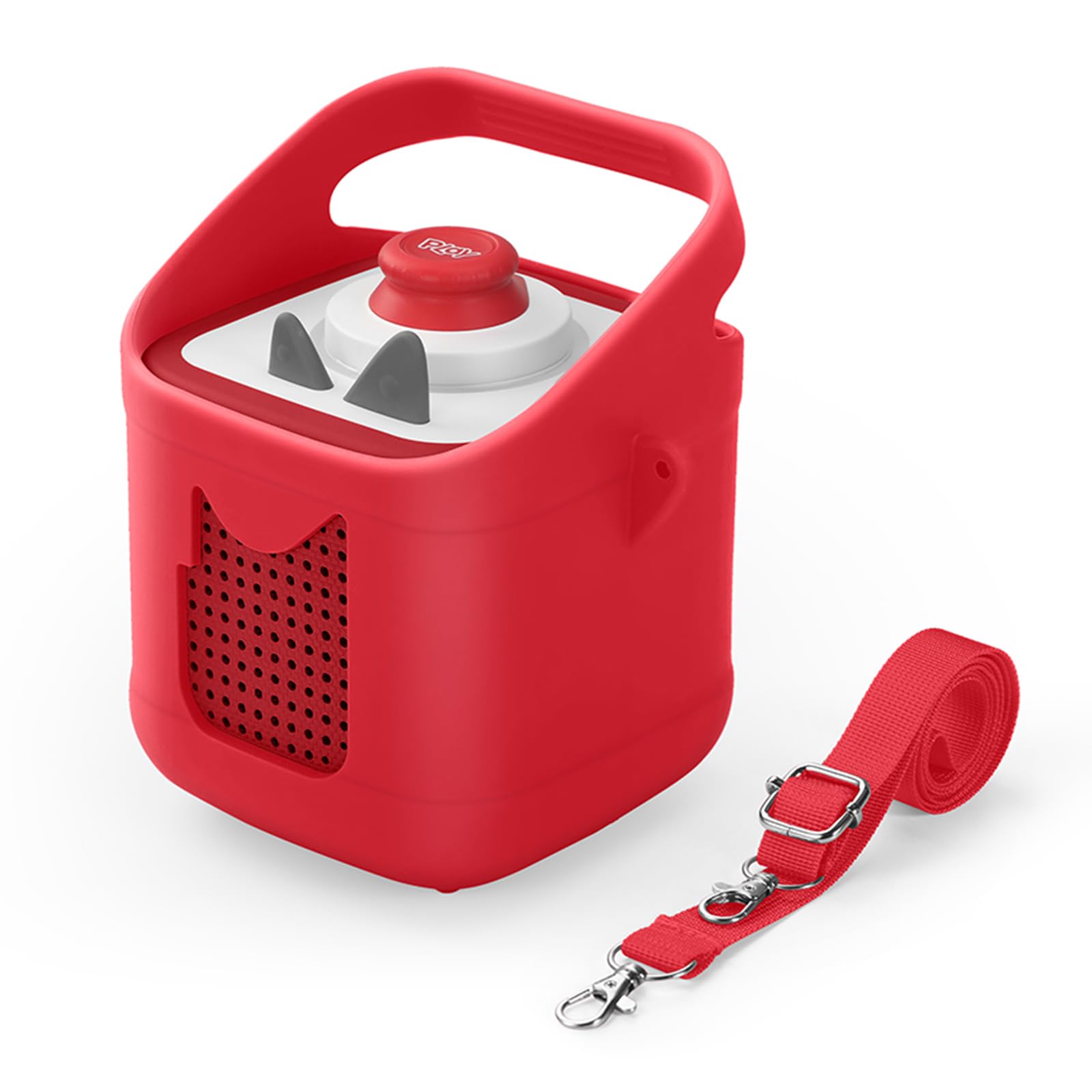 Housse de protection en silicone compatible avec Toniebox 2 & 1, lecteur audio, housse anti-poussière avec poignée de transport et bandoulière (rouge)