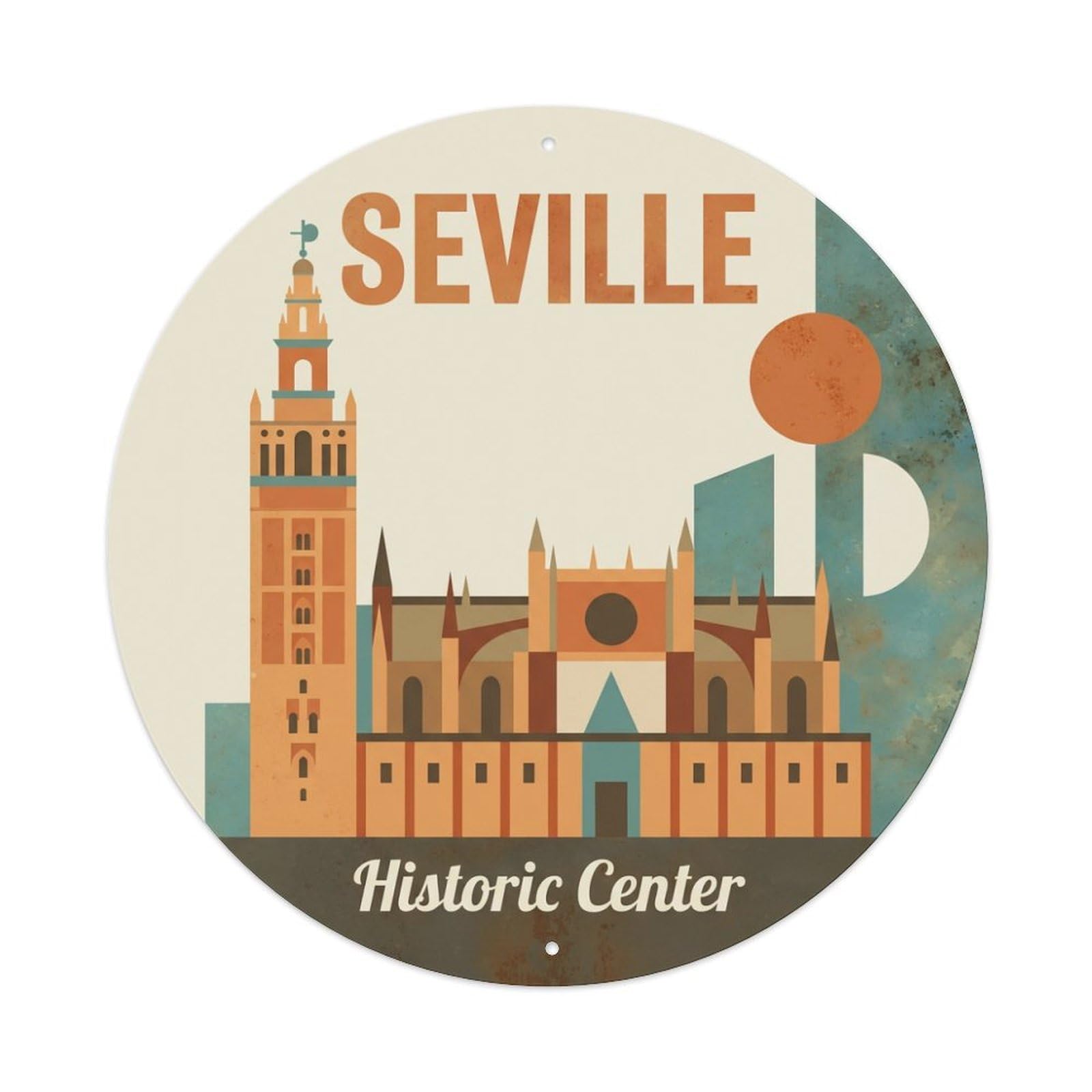 Metal Tin Sign Seville Spain Vintage Travel
