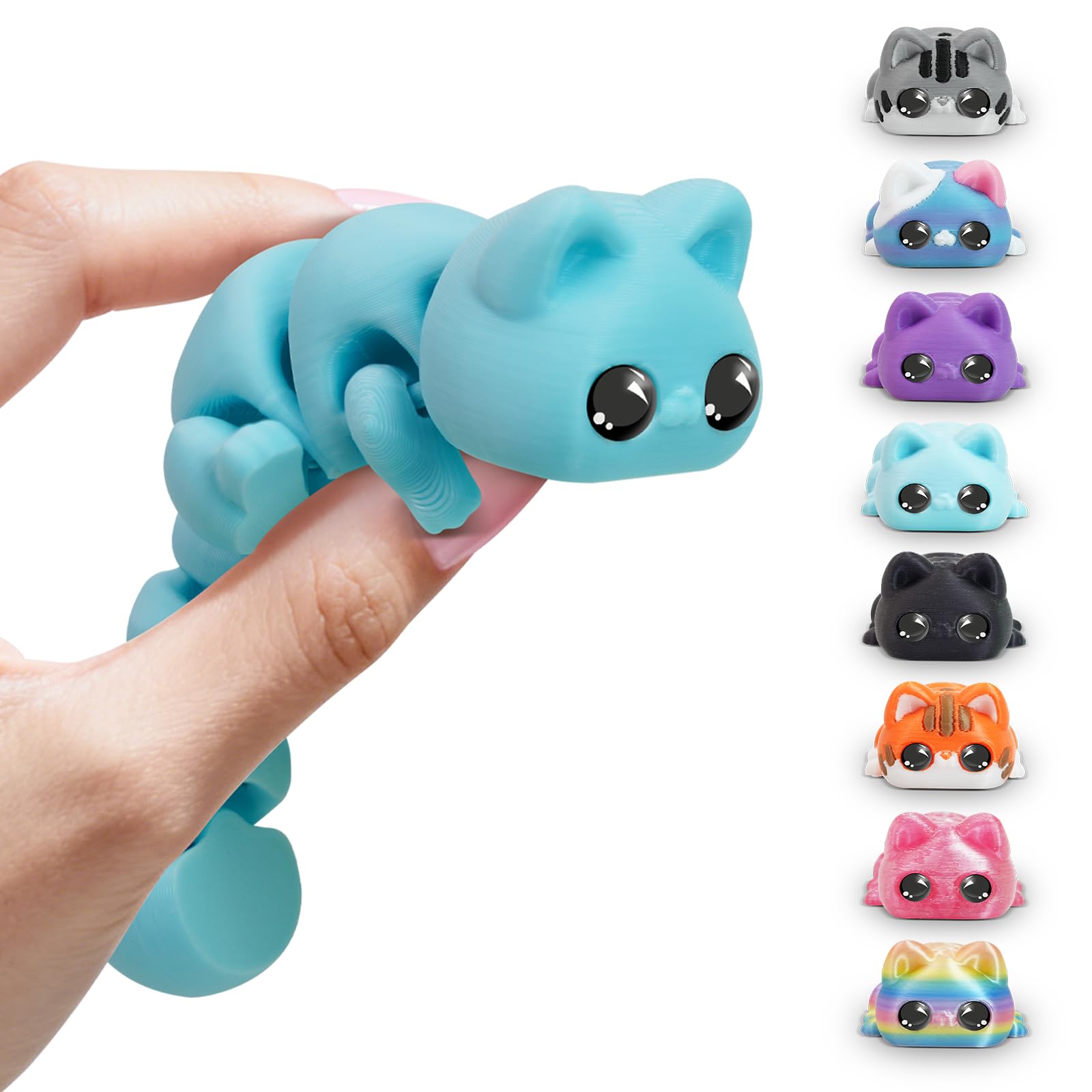 3D Printed Cat Fidget Toys, 3D Printed Animals, 6 Inches Fidget Animal Decor for Stress Relief (Blue)