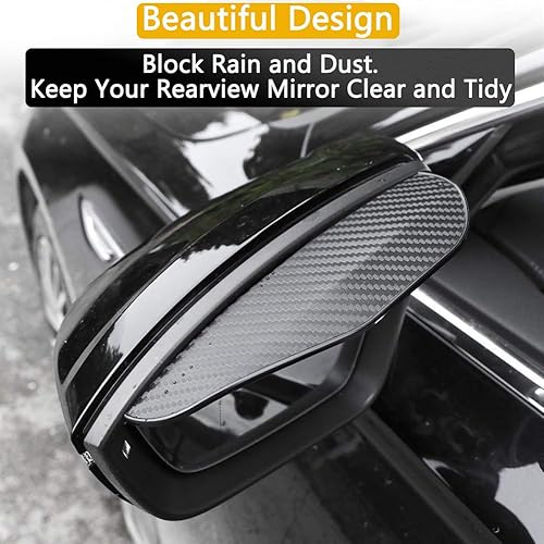 Miniatura 3 de Voroly Protector de lluvia para espejo lateral – 2 piezas de visera de lluvia universal para automóvil, textura de fibra de carbono, plástico ABS,