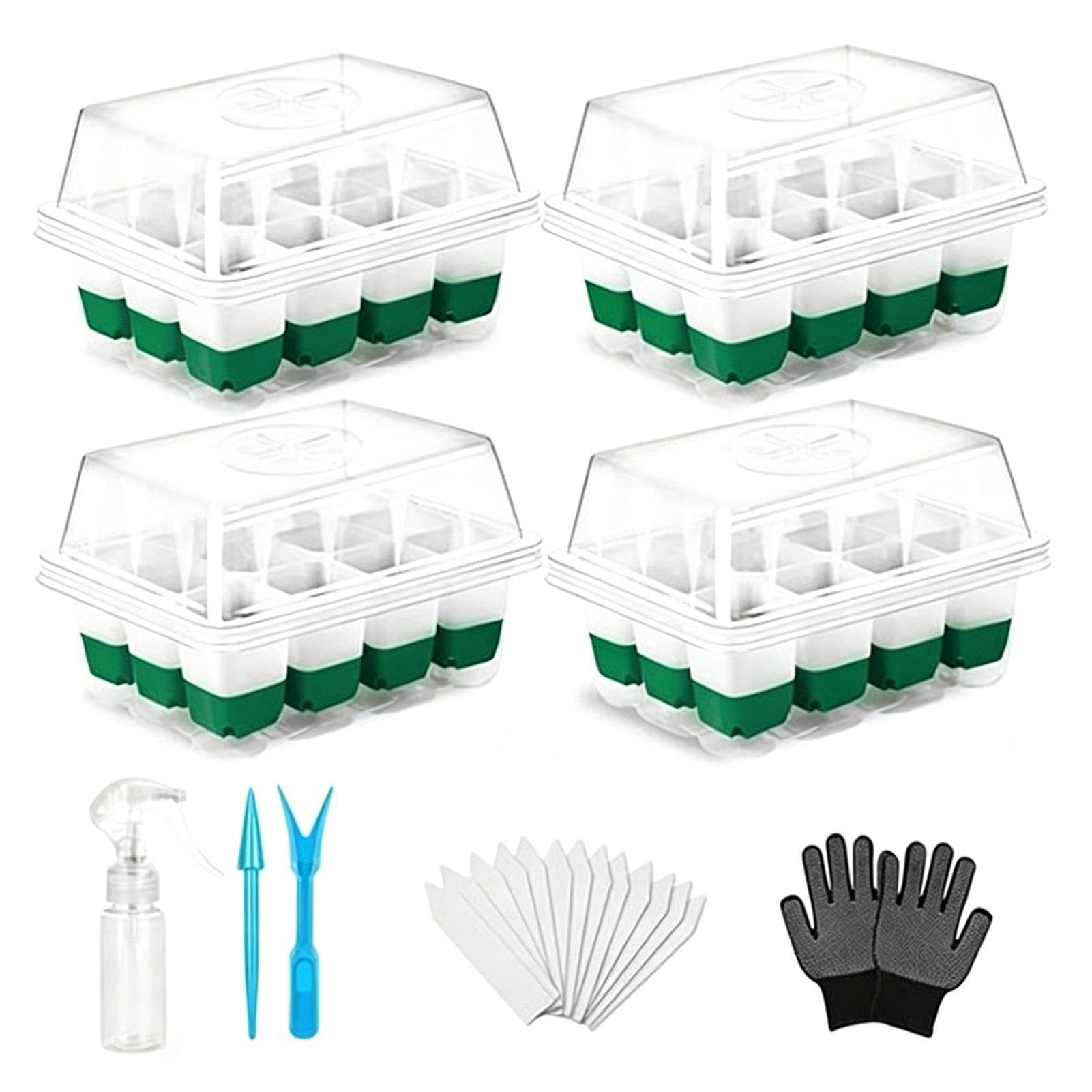 Bandeja de Semillero 12 celdas, domos ventilados con humedad ajustable | Bandejas de jardinería, planta, y crecimiento para jardín, patio, granja, balcón, césped, hogar
