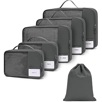 ECOHUB Suitcase Organiser Set 6-Piece Packing Cubes with ID Tag Recycled Packing Cubes for Travel Lightweight Packing Bags for Suitcases Travel Backpack Organiser Patent Pending Dark Grey