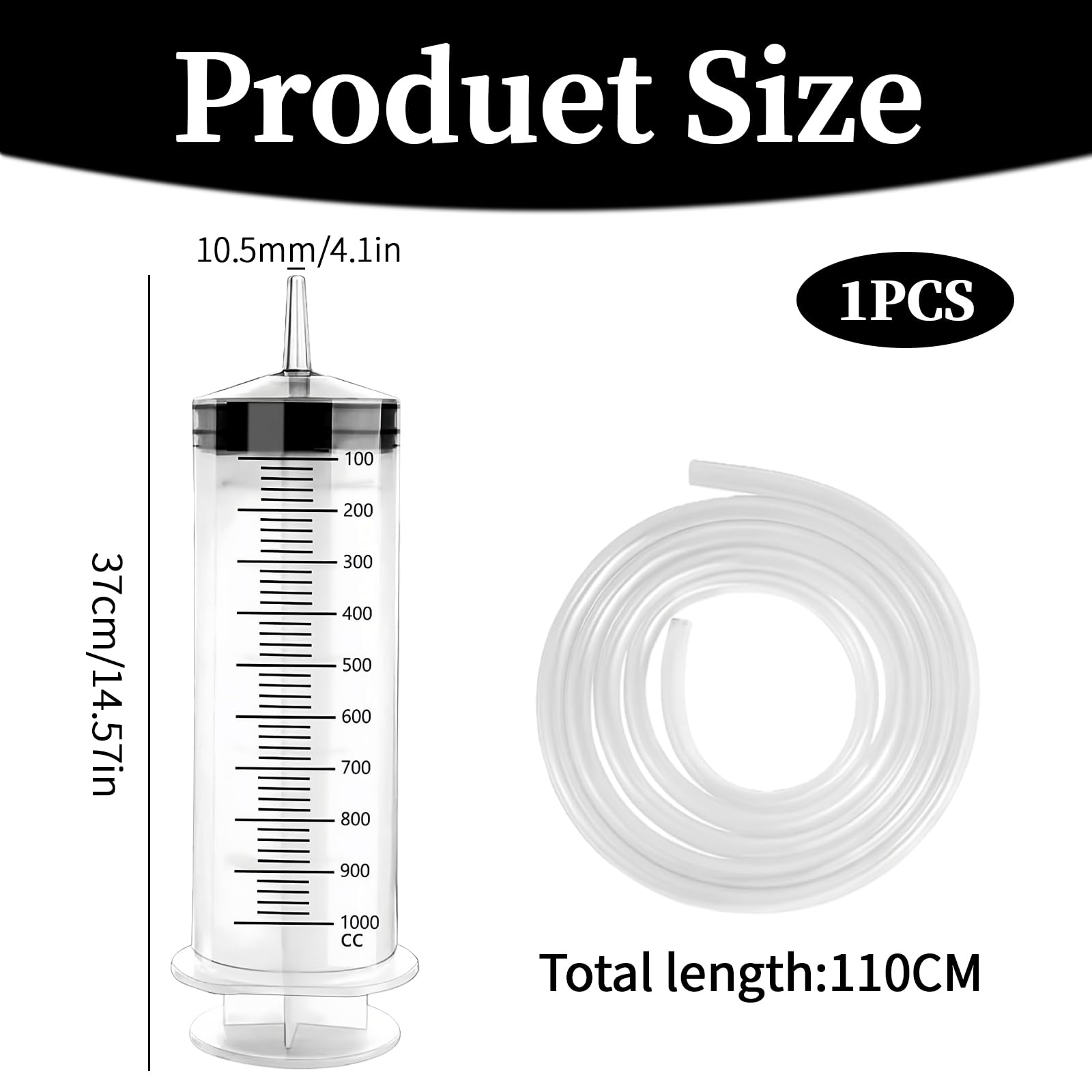 Grande seringue avec tuyau - 1000 ml - Pompe à huile manuelle avec indicateur de niveau - Pompe à huile manuelle avec indicateur de niveau - Pompe à huile avec indicateur de niveau - Pompe