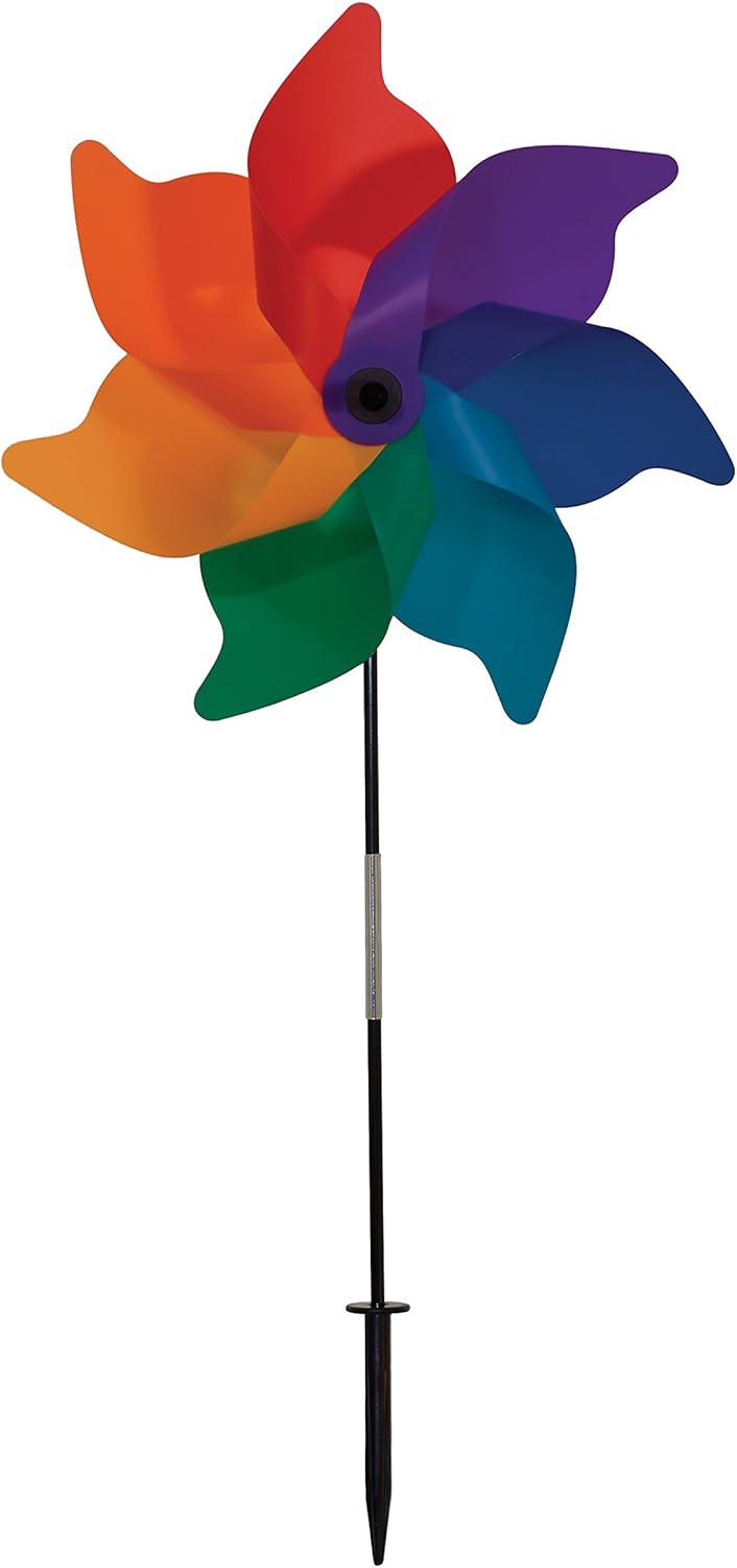 In the Breeze Pinwheel Spinner on Fiberglass Pole, Rainbow Poly Petal Pinwheel, 18-Inches, 2870