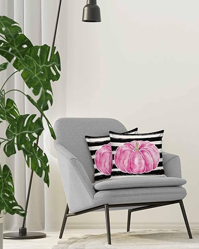 Miniatura 4 de MAIANNE Paquete de 2 fundas de almohada de algodón, fundas de almohada cuadradas suaves con calabazas rosadas, decoración del hogar, fundas de