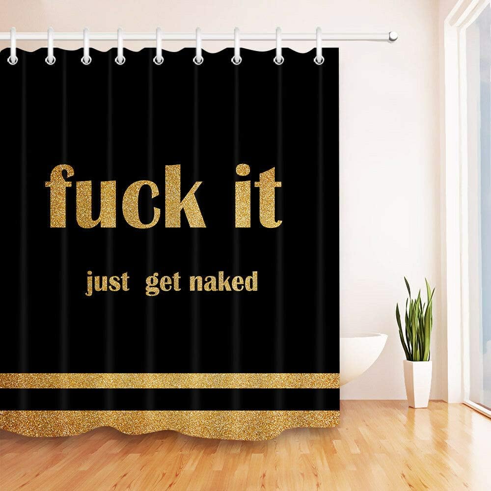 Amazon｜ゴールデンワードゴールドとブラックのファブリックシャワーカーテンバスルームアクセサリー｜シャワーカーテン ホーム＆キッチン