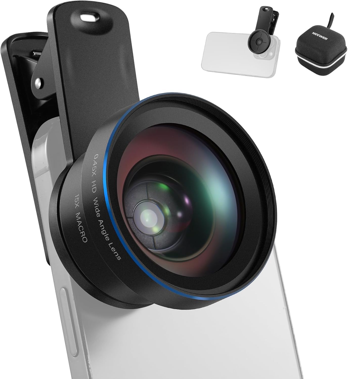 NEEWER Basics 2 en 1 Accesorios Kit Objetivos Cámara Móvil, Gran Angular HD 0,45x + Macro 15x, 37mm Lens Clamp Compatible con iPhone Samsung Android Smartphone, LS-67