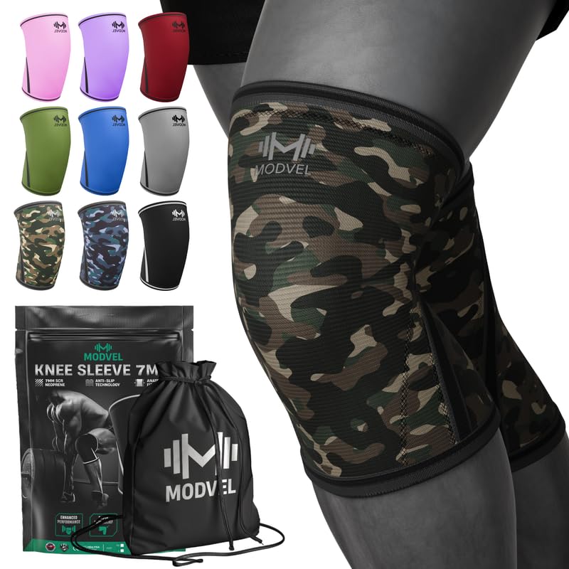 Modvel 7mm Neoprene Knee Sleeves for Men & Women Weightlifting & Powerlifting – Compression Knee Sleeve Support for Squats, Gym, Training – USPA, IPL Approved – Small Army/green (Pair)
