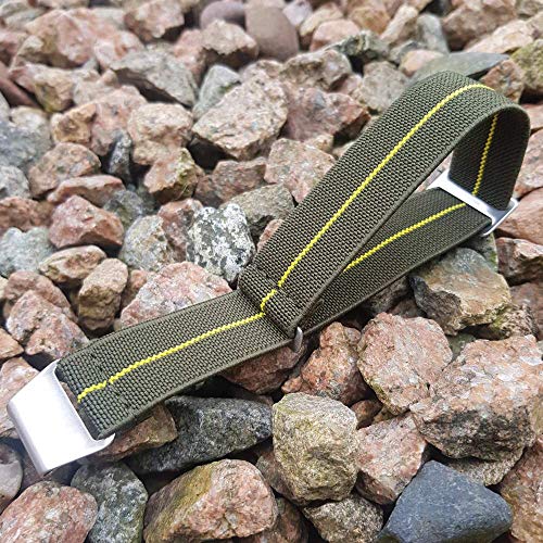 Max French Marine Nationale Elastic Nylon Navy Divers Parachute Watch Straps 20mm 22mm Military Bands (20mm, Green/Yellow)