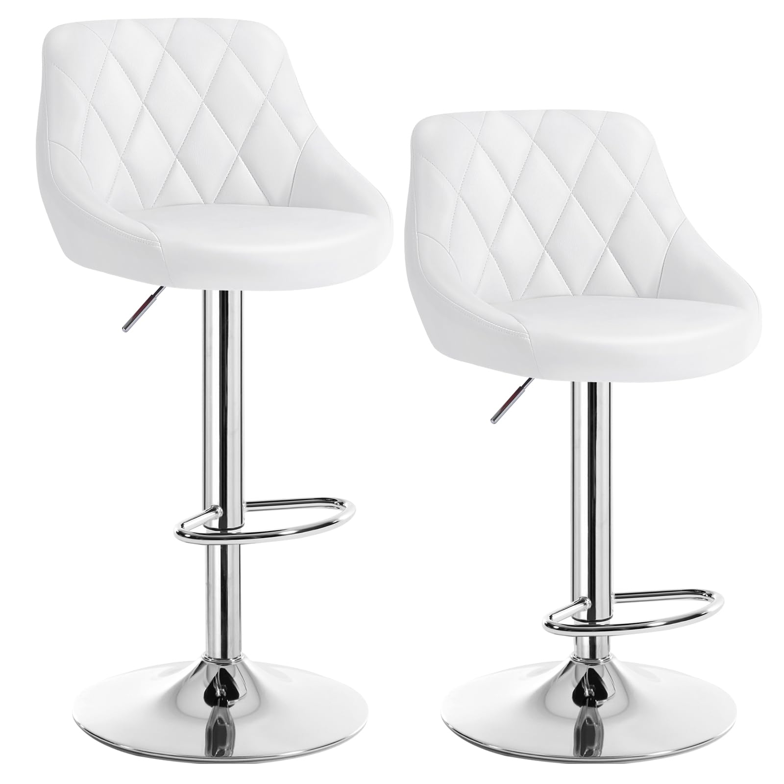 WOLTU 2 x Bar Stool with Backrest Synthetic Leather High Stools Kitchen Height Adjustable White BH23ws-2