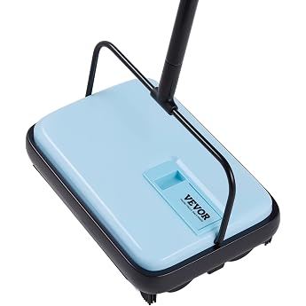 VEVOR Carpet Sweeper Manual Floor Sweeper with 300 ml Dust Container Capacity 17 cm Cleaning Width Sweeper for Home Office Carpets Pet Hair Dust Carpet Cleaning Blue