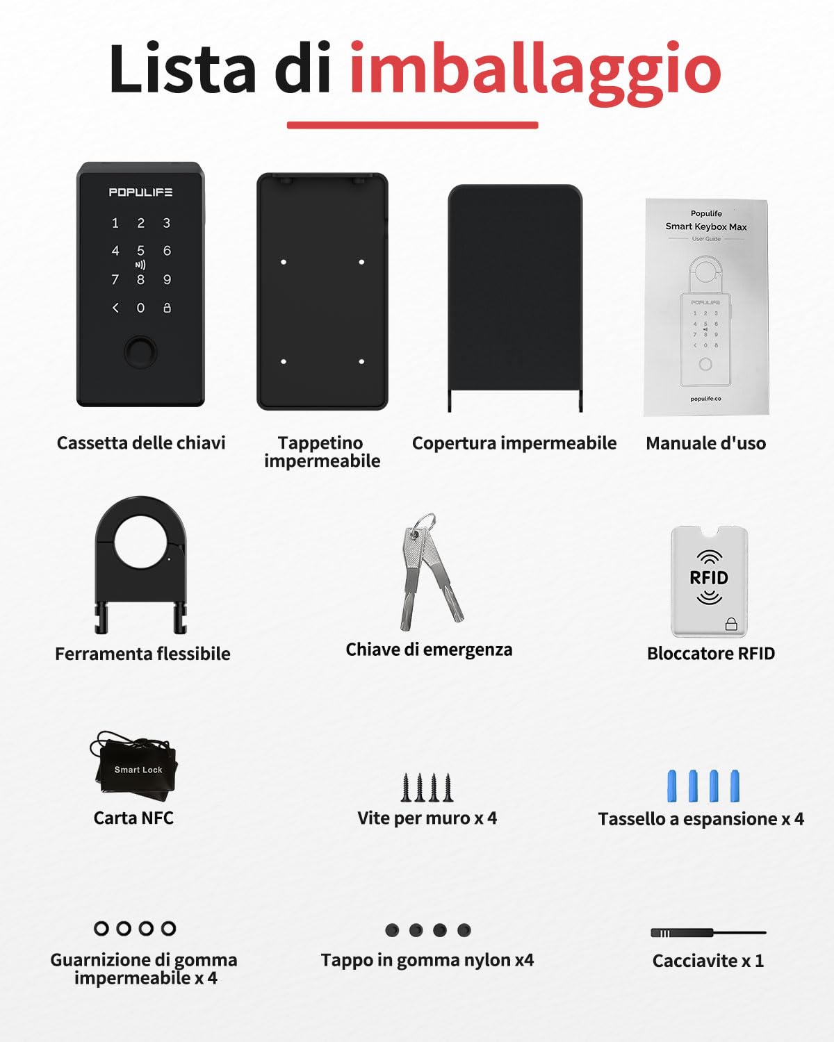 Populife Cassetta Chiavi con Impronta Digitale, Smart Key Box per Esterni, Cassetta Sicurezza Chiavi Con Accesso Remoto Wireless Per Casa, Ufficio E Airbnb Per Agenti Immobiliari, Funziona Offline