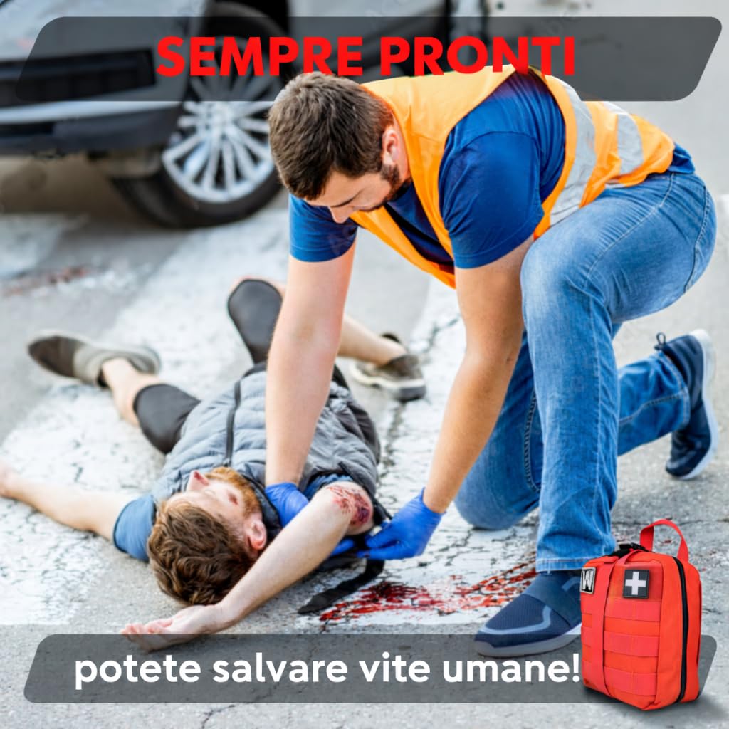 WONCROW ® Kit di Pronto Soccorso - Cassetta Primo Soccorso de Viaggio Auto Trekking Accessori Kit Sopravvivenza Militare Professionale Cerotti Medicazione Garze Sterili Disinfettante Ferite Emergenza