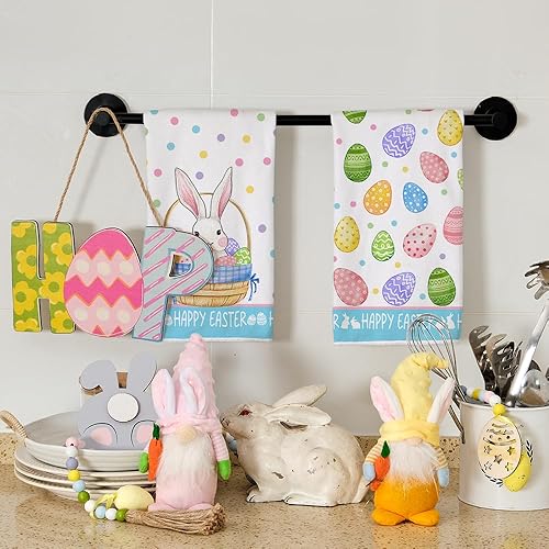 Miniatura 2 de ARKENY Juego de 2 toallas de cocina de Pascua, huevos de conejo blanco, paños de cocina de secado de 18 x 26 pulgadas, decoración de primavera de