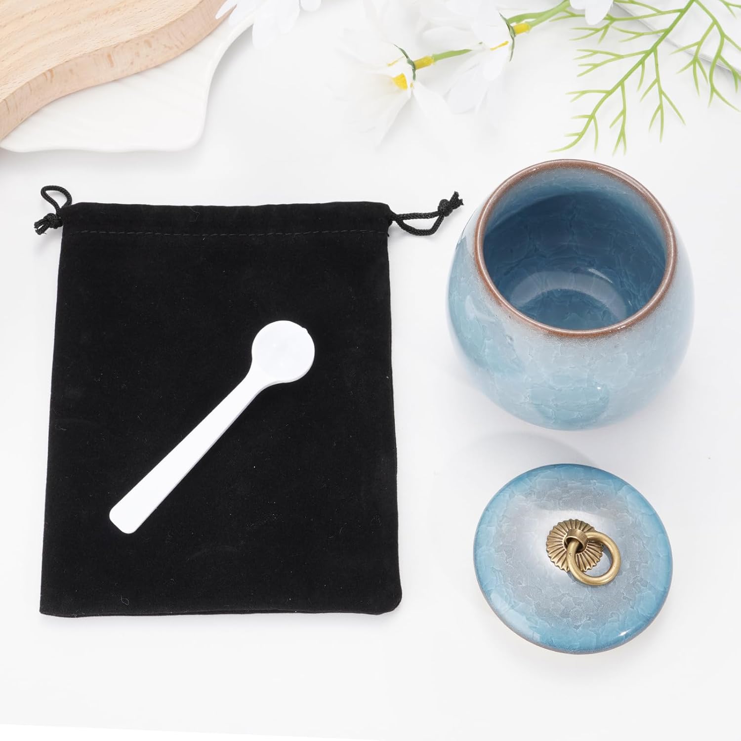 Abooxiu Ceramic Small Urn for Human Ashes Cremation Keepsake Urn for Adult Male Female Ice Crack Keepsake Urn for Human or Pet Ashes Celeste Blue - Image 5
