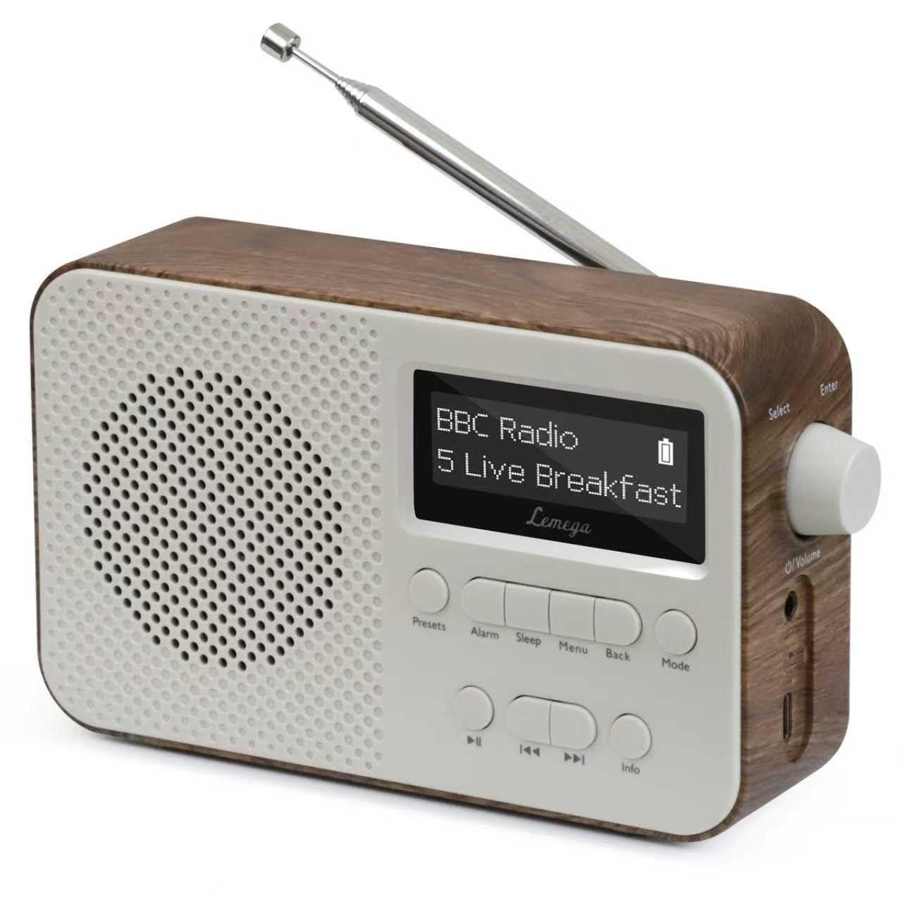 Digitalradio LEMEGA PR2 Max Dab/Dab+ mit Bluetooth 5.3,Tragbares UKW-Radio, Netzanschluss,Zwei Weckzeiten,Großem,Gut Lesbarem LED-Display,40 Préréglé und Kopfhöreranschluss (Nussbaum)