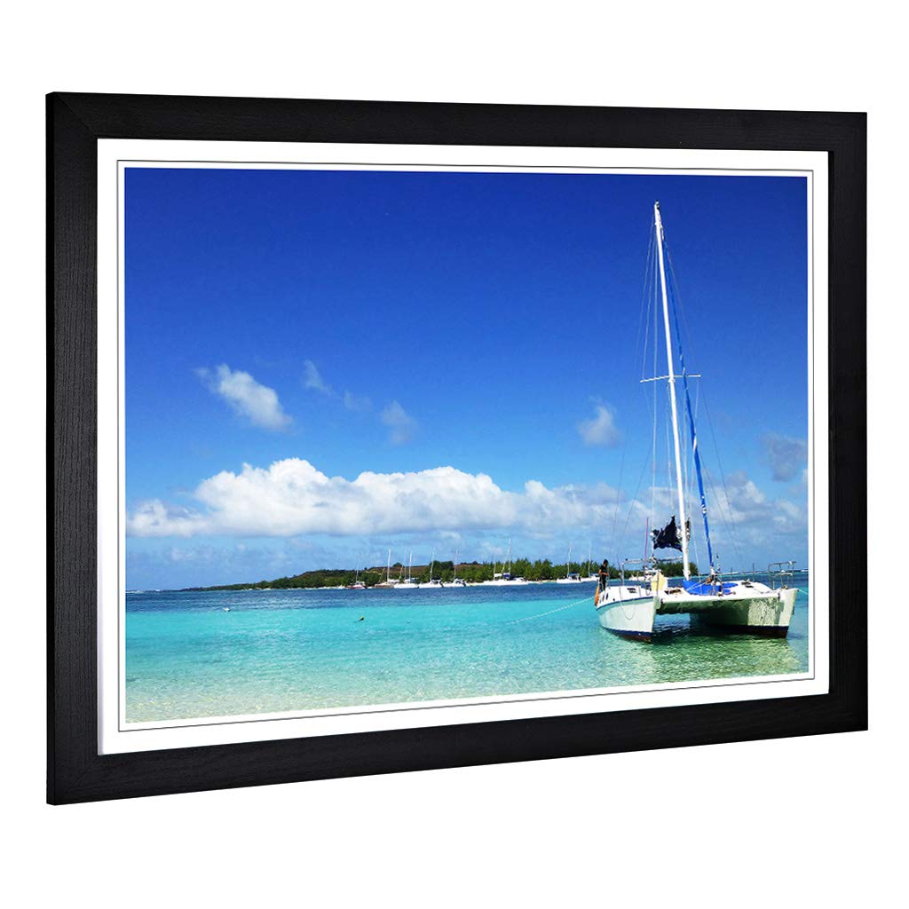 Big Box Art Framed Print of Beach & Seascape Catamaran Mauritius Design | Wall Art Picture | Home Decor for Kitchen, Living Room, Bedroom, Hallway, Black, A2 / 24.5x18 Inch / 62x45cm