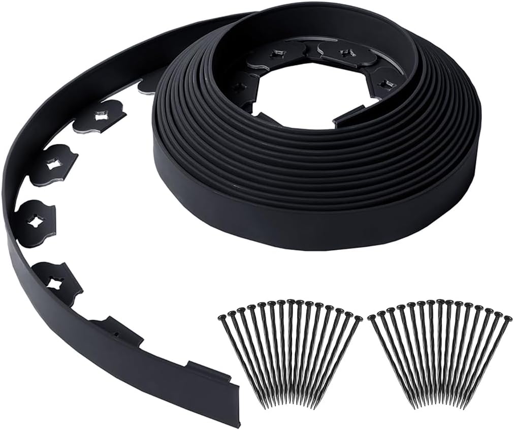 HASTHIP® 10m Fence for Boundary with 30pcs Spikes, PE Reusable Green Fence for Garden Art Landscape Edging/Lawn Diveder, Cuttable Garden Edging Border for Lawn, Flower, Tree Surroundings (5CM HT)