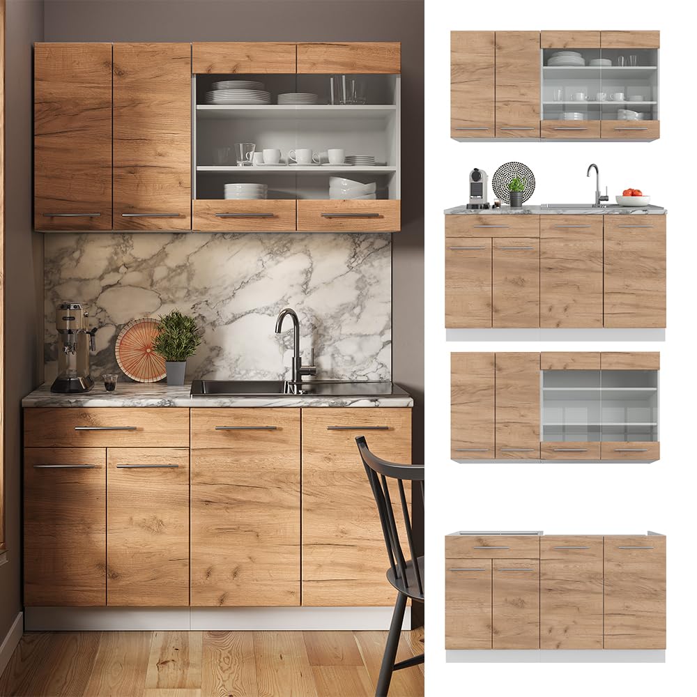Vicco Singleküche Fame-Line Goldkraft Eiche/Weiß 140 cm AP Anthrazit
