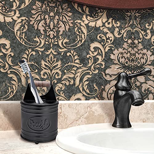 Autumn Alley Adorable Farmhouse Toothbrush Holder For Bathroom - Black Rustic Bathroom Accessories - Galvanized Country Decor - Fun Rustic Design With Toothpaste & Electric Toothbrush Compartment #TOP2