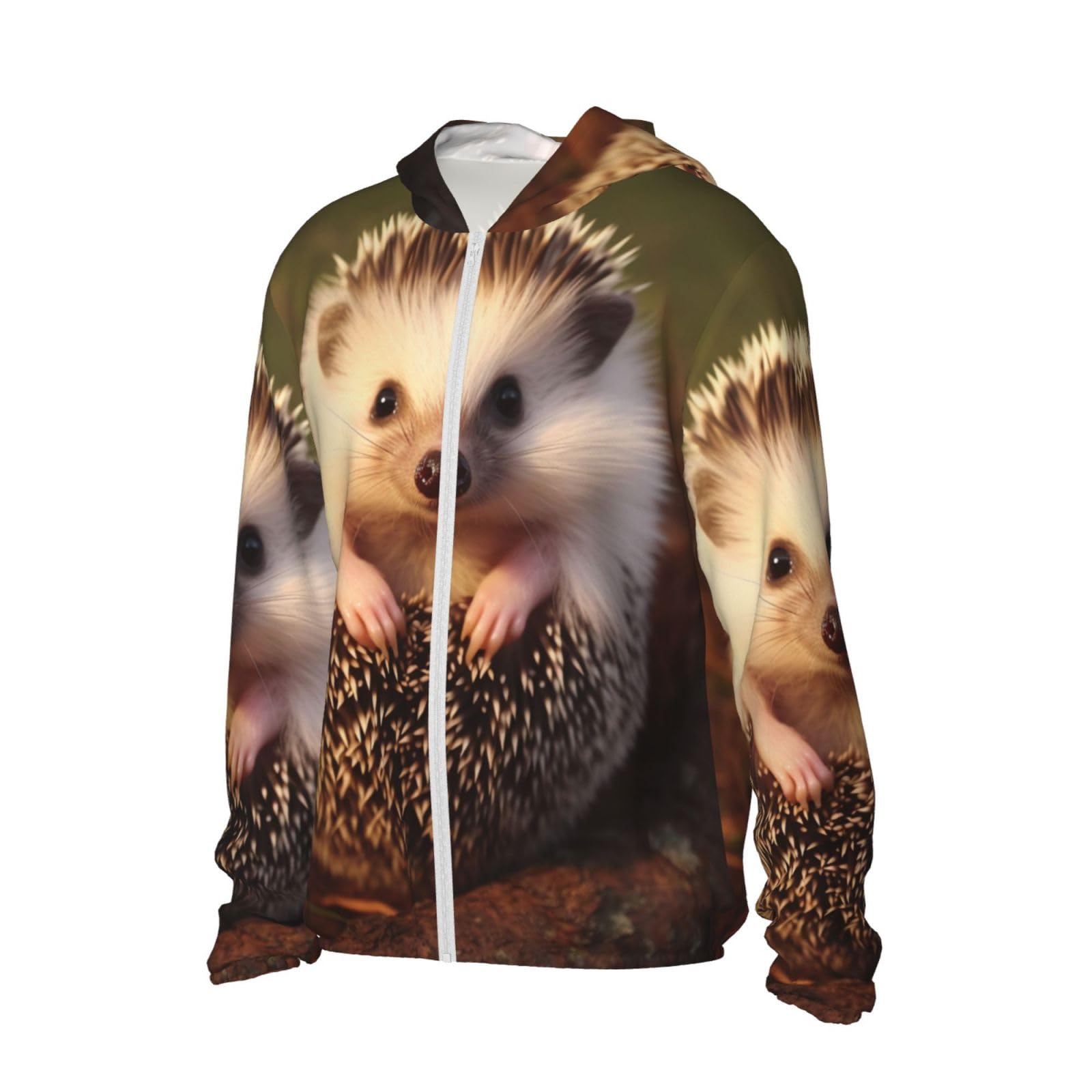 UPF 50+ Light Jacket Full Zip Sun Protection Hoodie for Women Men Long Sleeve Hedgehog Sun Shirts Black