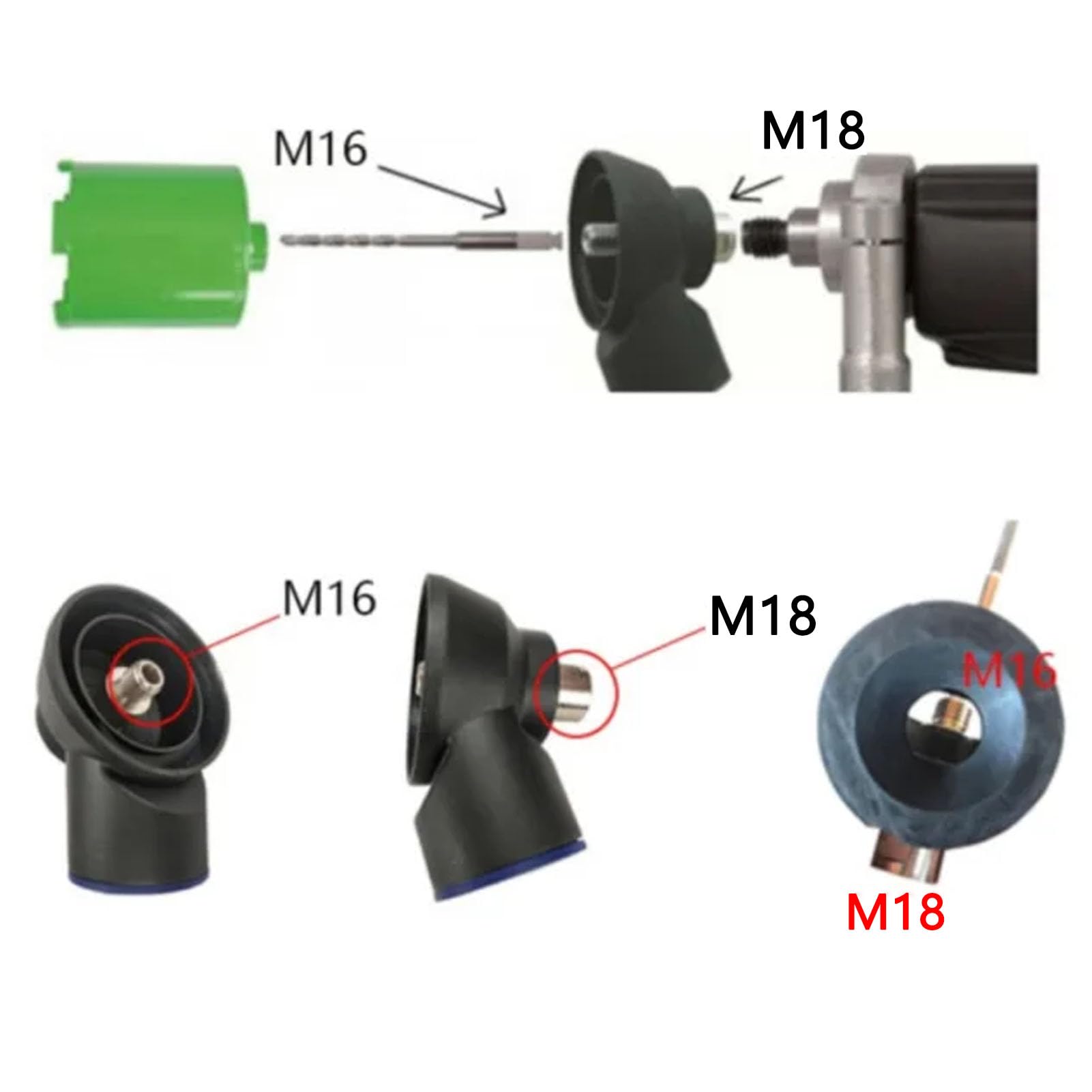Fafeicy Adaptateur de Collecteur de Poussière de Forage à Sec M18 à M16 Couvercle Anti-poussière de Positionnement Précis pour Plate-forme de Forage D'eau avec Localisateur Central ABS