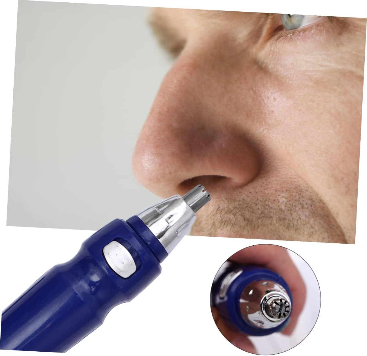 Electric Nose Ear Hair Trimmer with Safety Cone Head Rotary System for Painless Facial and Eyebrow Shaping Stylish Blue Cordless Design for Men and Women Grooming