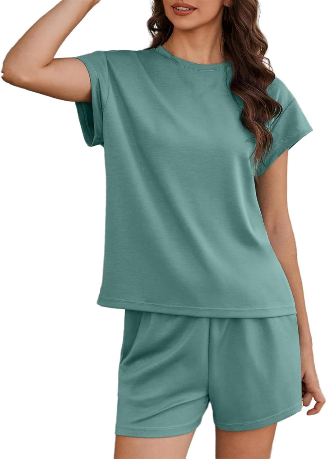 Women’s Summer Tracksuit Set, Short Sleeve Top and High Waist Shorts Athletic 2 Piece Outfit