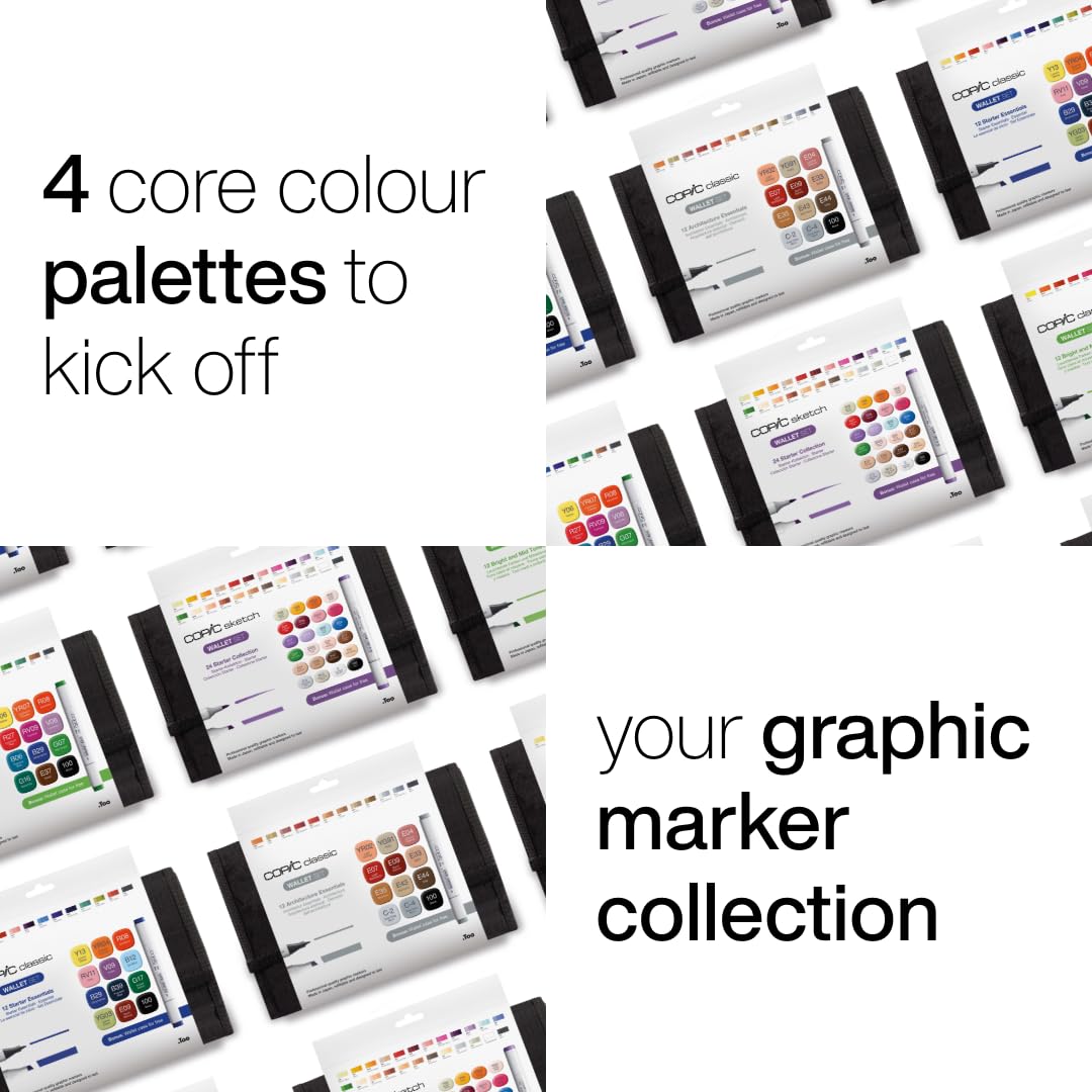COPIC Classic Set «Bright Colours», set de 12 en cartera, rotuladores dobles con punta media y fina