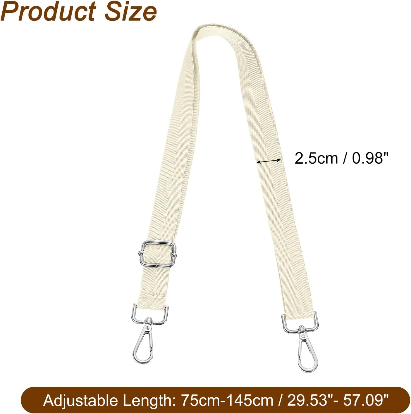 uxcell Wide Shoulder Strap, 2.5cm Adjustable Purse Strap Replacement Crossbody Strap for Shoulder Bag Handbag, Beige, Silver Pull Core Buckle - Image 2
