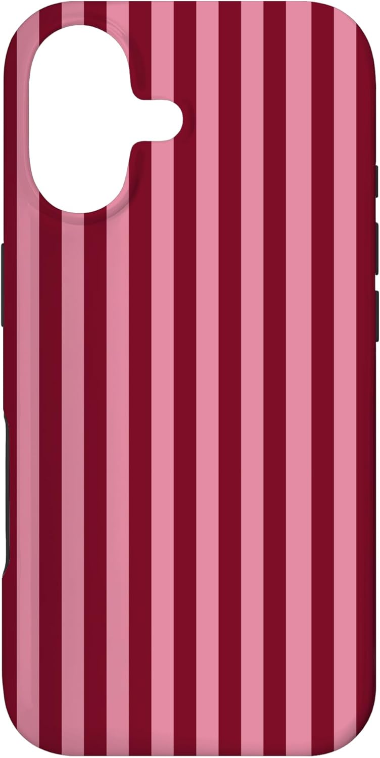 Burgundy and Pink Stripes Geometric Vertical Lines Trendy Case for iPhone 17