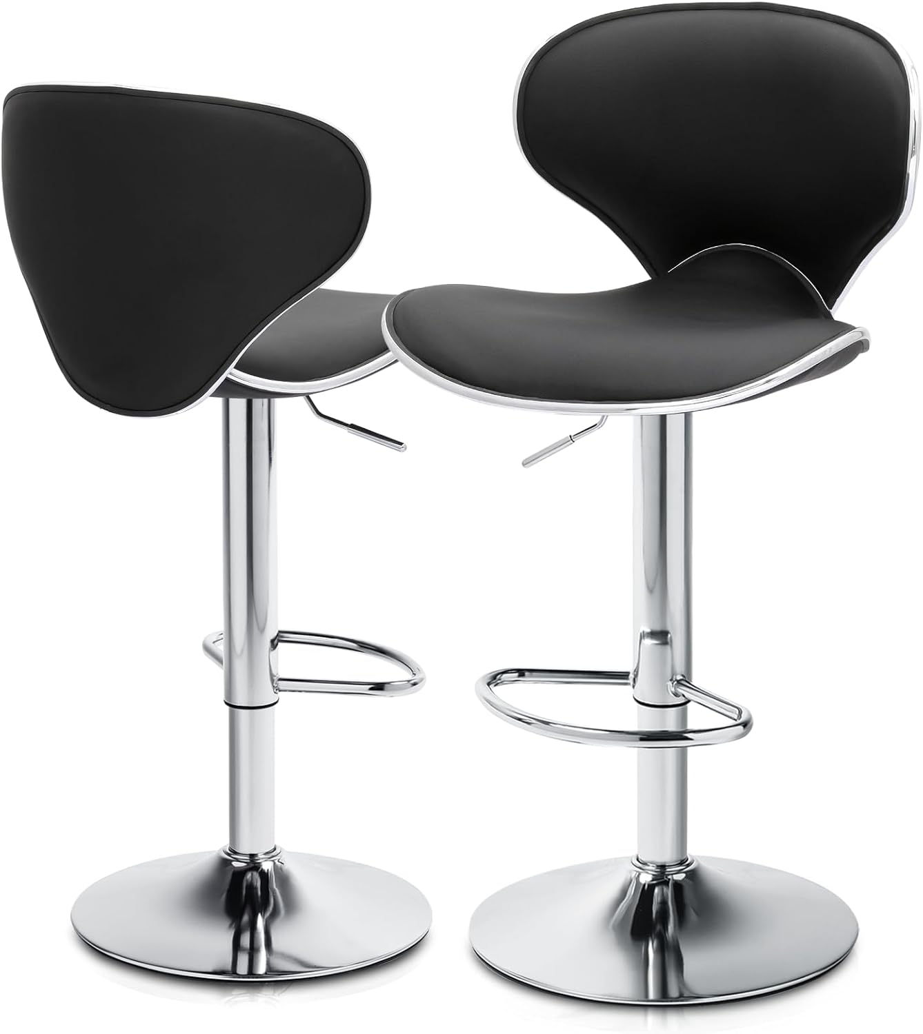 MoNiBloom Bar Stools Set of 2, Modern Black PU Leather Adjustable Counter Height Barstool Backrest and Footrest for Bar, Kitchen, Dining, Living Room, and Bistro Pub, 250 lbs Capacity