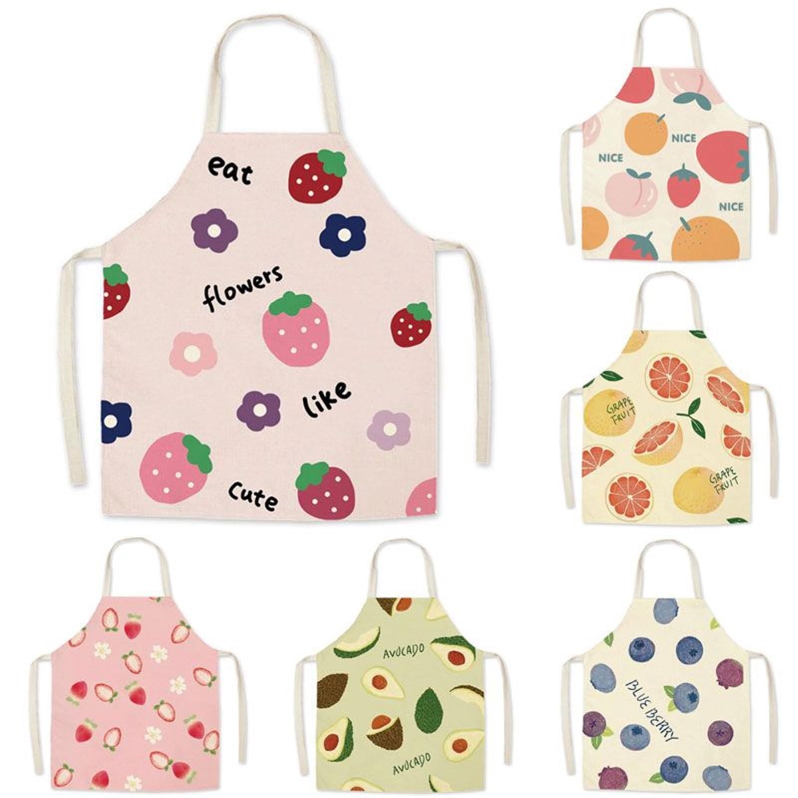 Generico Grembiule con scollo all'americana con stampa di frutta, simpatico design a fragola e pesca per cucina e casa